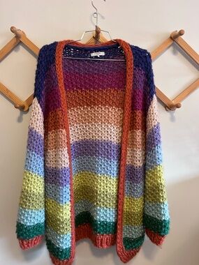 Chunky Open-Front Multicolor Stripe Sweater Cardigan